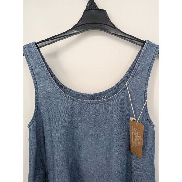 Porter Blue Chambray Tank Top Women Size XL Cropped Coastal Festival Resort Boho - Picture 4 of 9